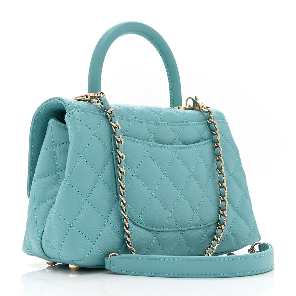 Chanel Caviar Quilted Mini Coco Handle Flap Turquoise