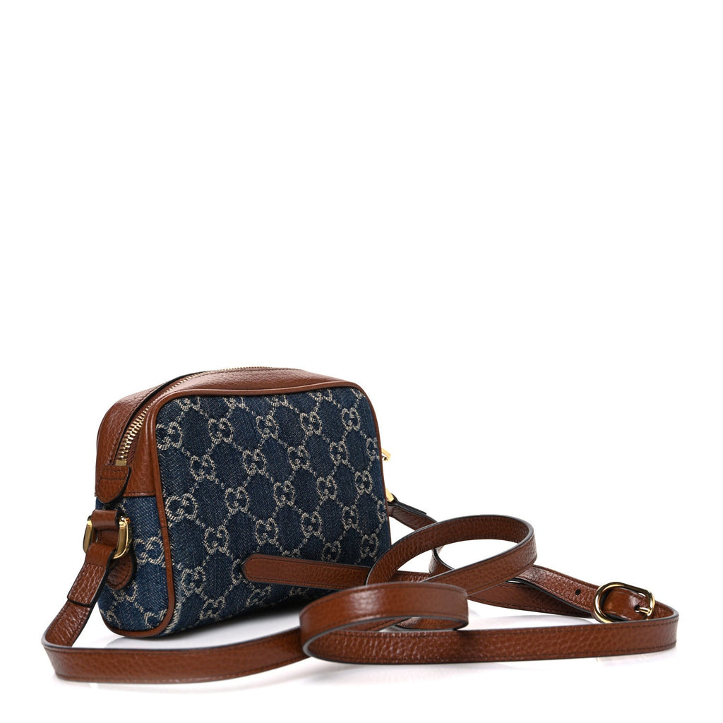 Gucci New Denim GG Monogram Dollar Calfskin Mini Ophidia Shoulder Bag Blue Tea Cuir Epilog