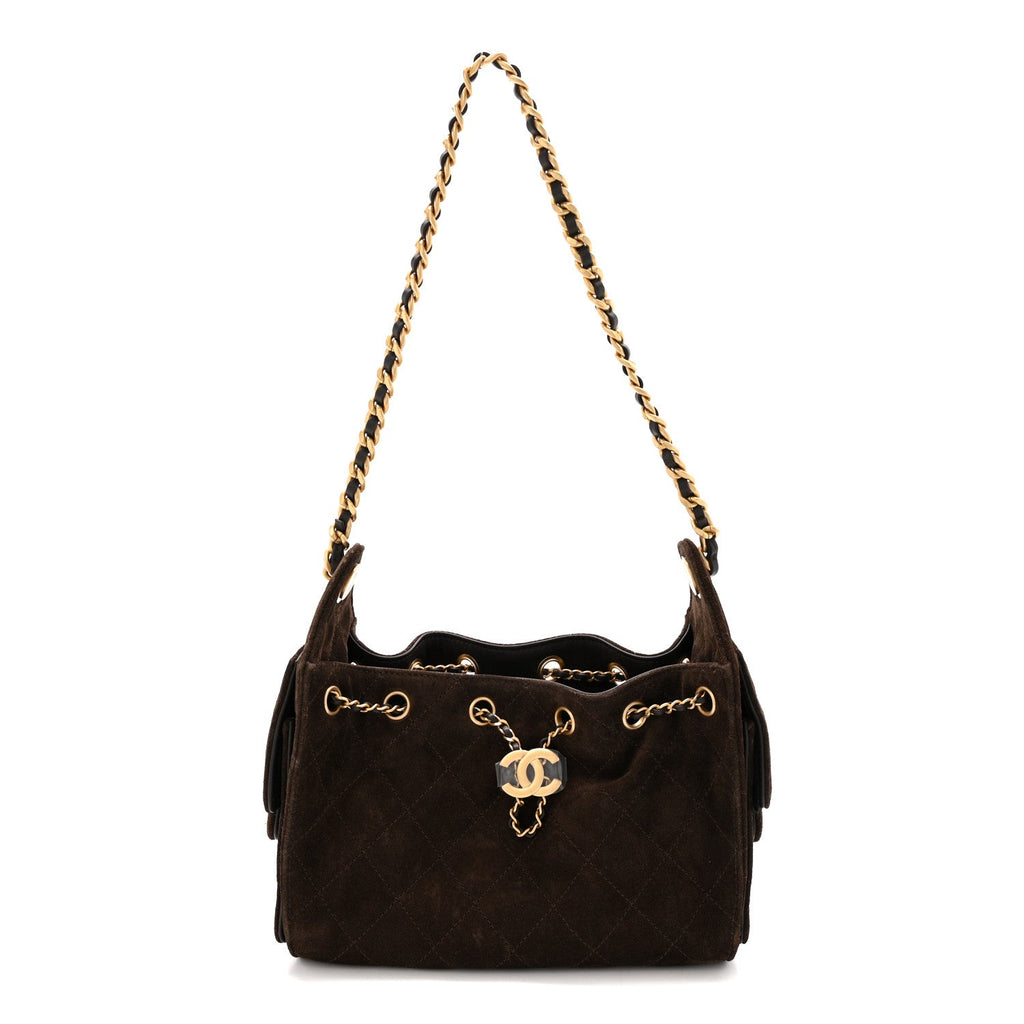 Chanel Suede Quilted Mini Chanel 25 Handbag Dark Brown