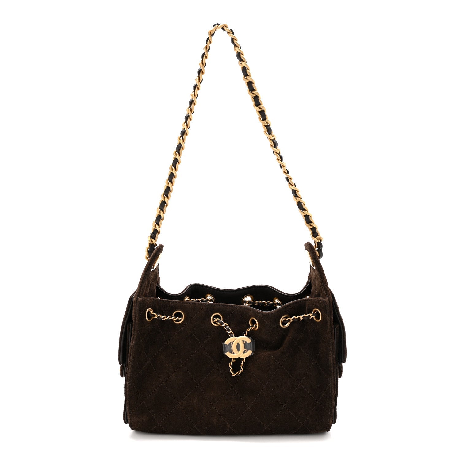 Chanel Suede Quilted Mini Chanel 25 Handbag Dark Brown