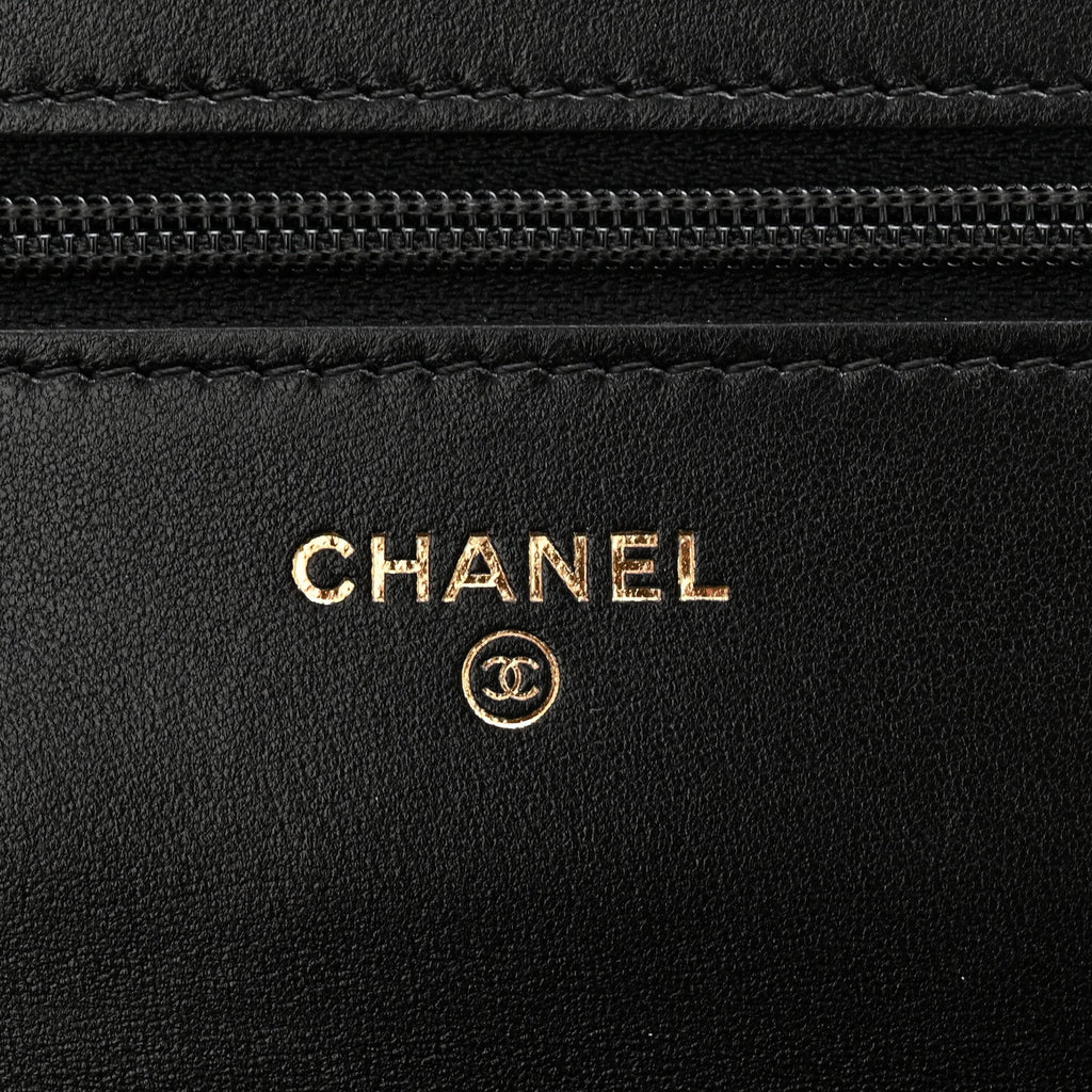 Chanel Lambskin Quilted Chain Around Wallet On Chain WOC Black