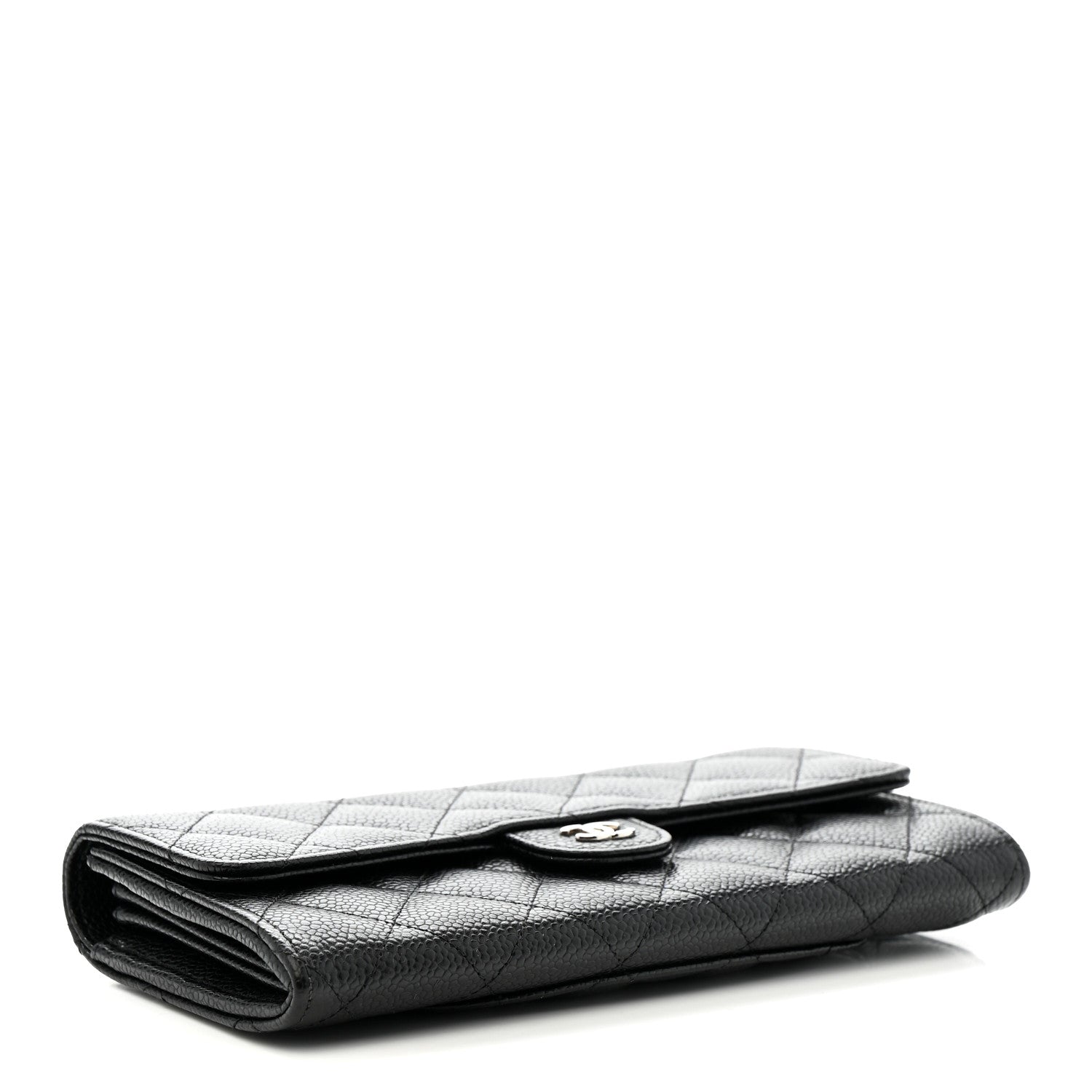 Caviar Quilted Large Gusset Flap Wallet Black