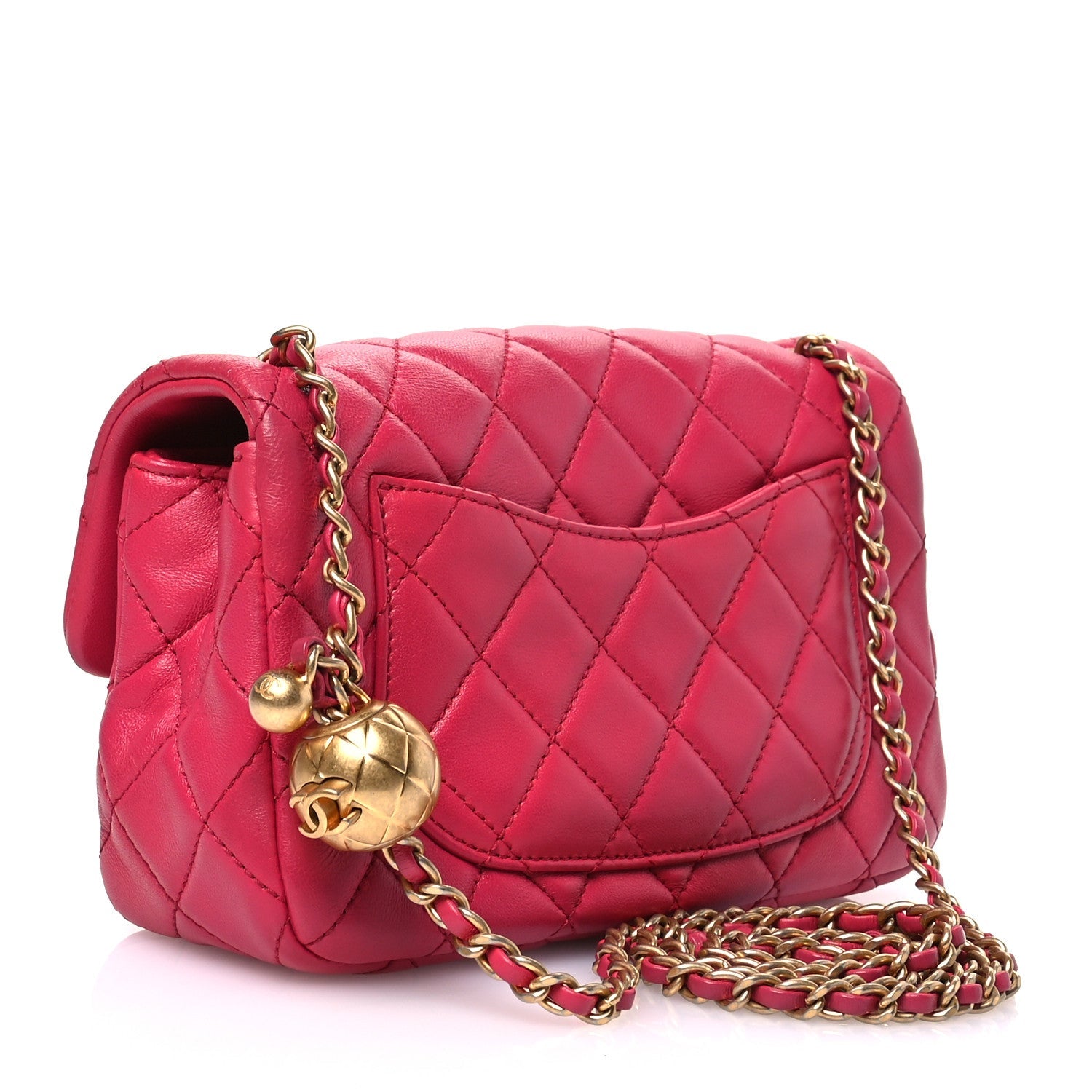 Chanel Lambskin Quilted Mini Rectangular Pearl Crush Flap Fuchsia