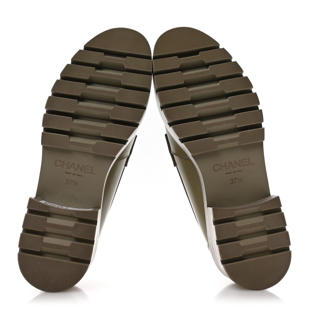Calfskin Metal CC Loafers 37.5 Khaki