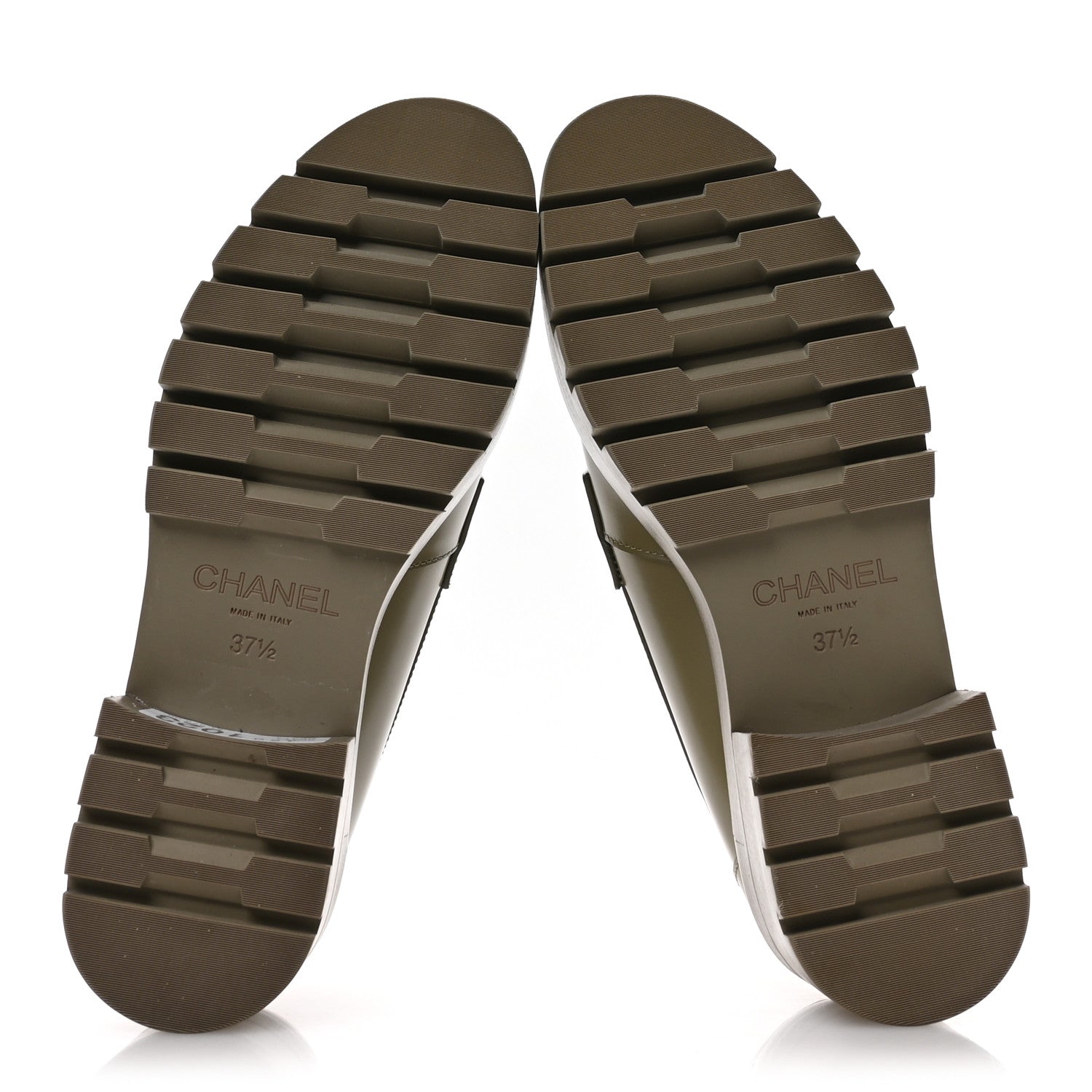 Calfskin Metal CC Loafers 37.5 Khaki