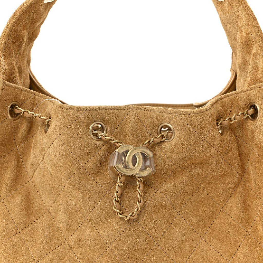 Chanel Suede Quilted Small Chanel 25 Handbag Beige