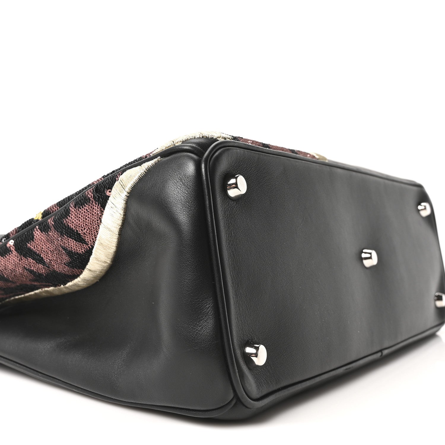 Christian Dior Smooth Calfskin Sequin Houndstooth Embroidered Medium Diorissimo Black