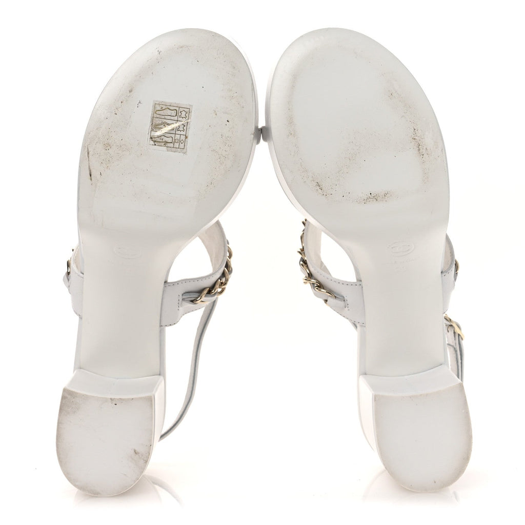Lambskin Chain Platform Sandals 39 White