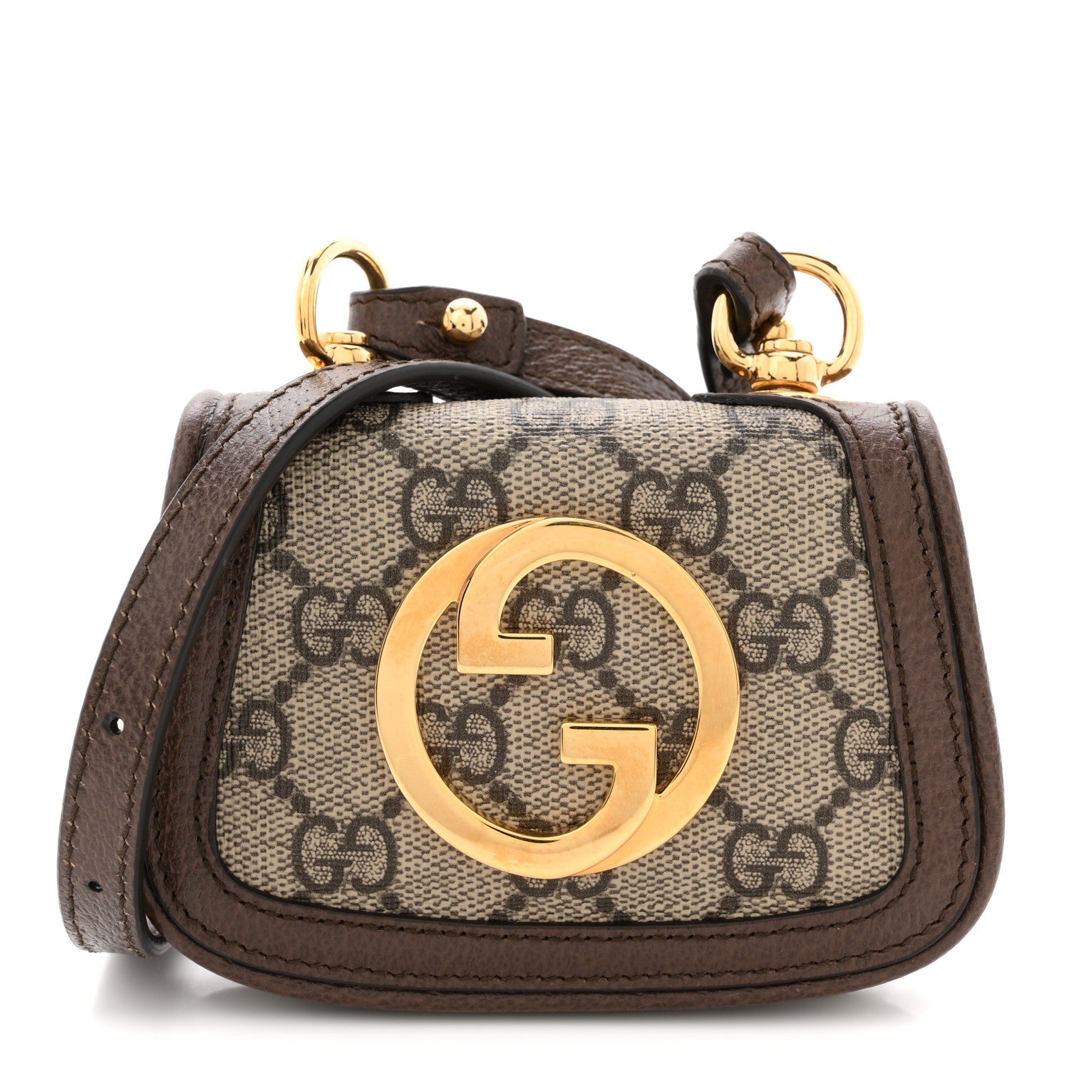 Gucci GG Supreme Monogram Textured Dollar Calfskin Blondie Card Case Wallet with Strap Beige Ebony New Acero