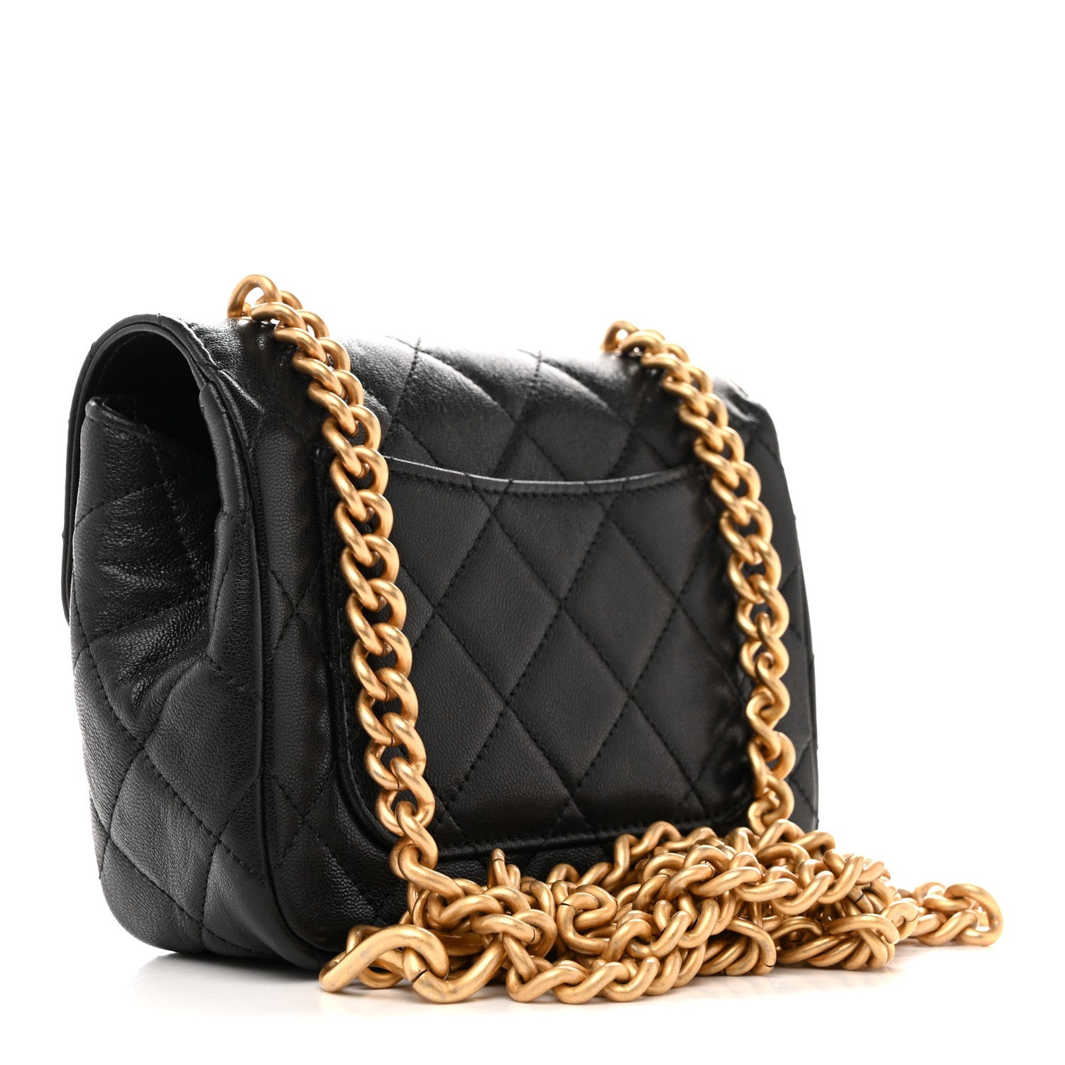 Chanel Shiny Goatskin Quilted Mini Chain Strap Flap Black