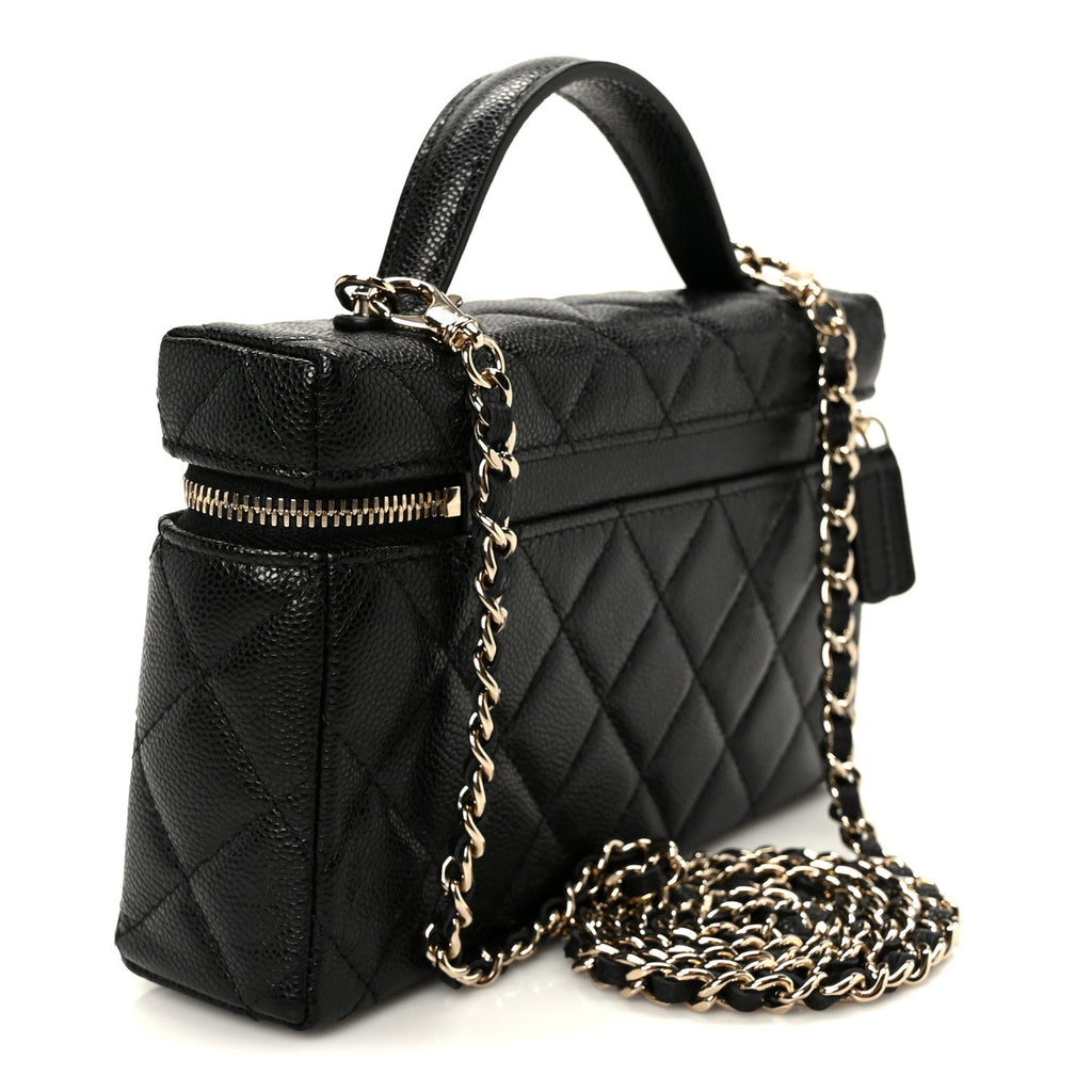 Chanel Caviar Quilted Top Handle Slim Vanity With Chain Black