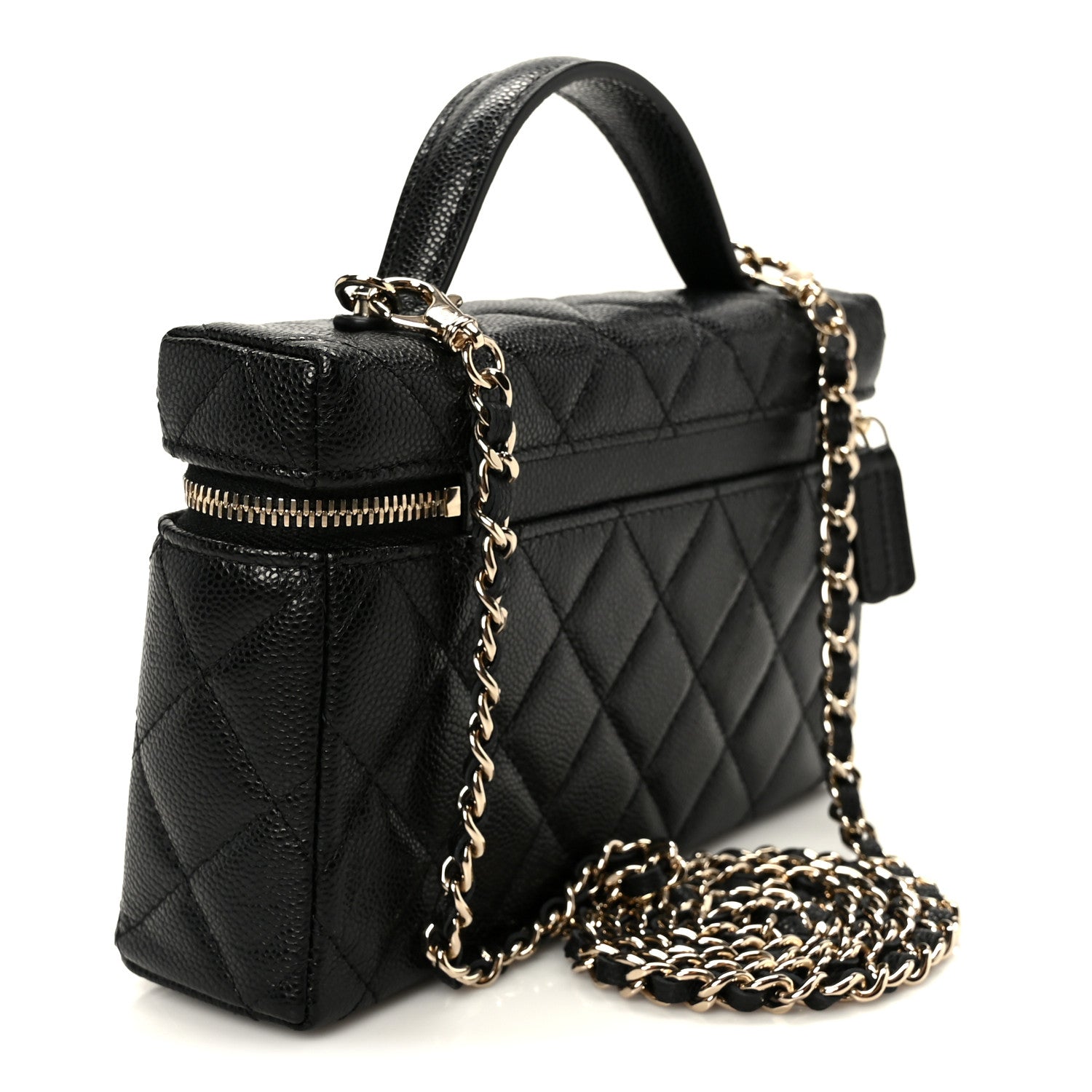 Chanel Caviar Quilted Top Handle Slim Vanity With Chain Black