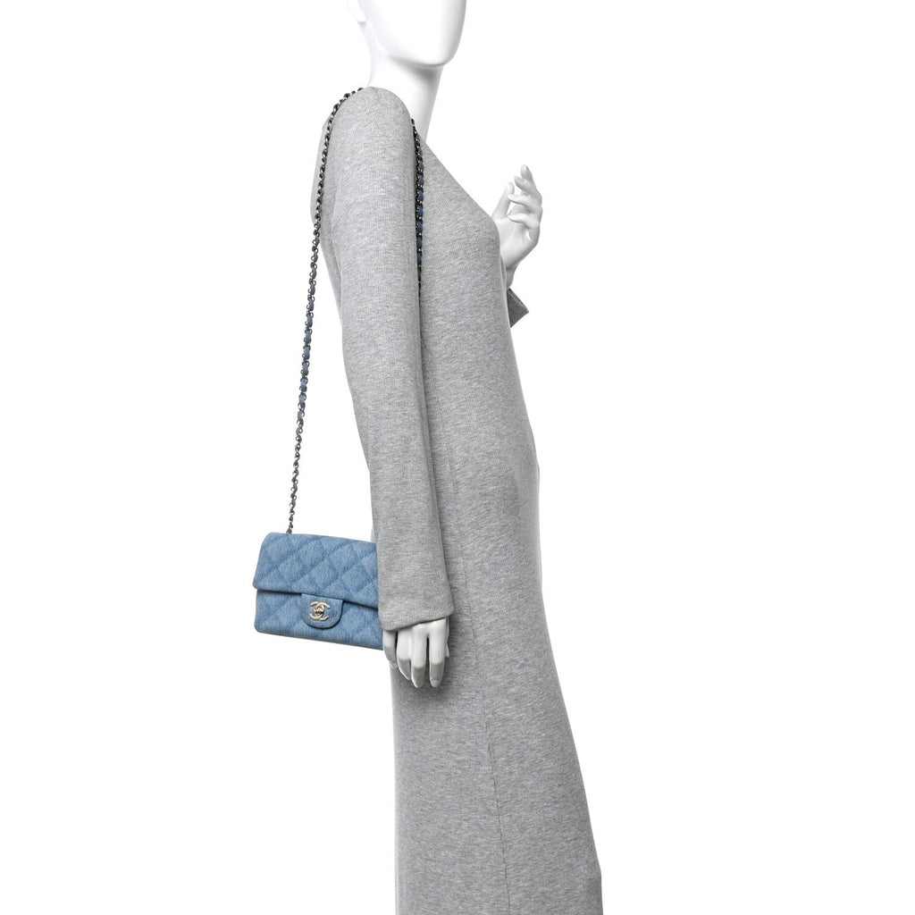 Chanel Printed Denim Quilted Mini Rectangular Flap Light Blue
