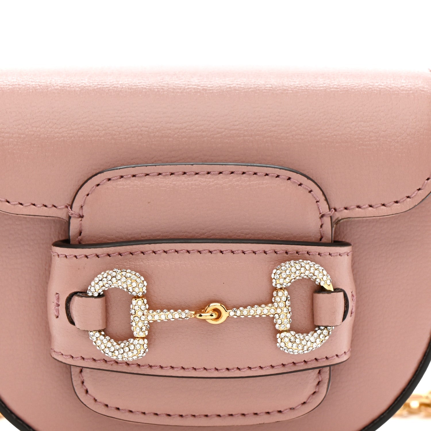 Gucci Azalea Calfskin Crystal GG Monogram Mini Horsebit 1955 Waist Bag Pink