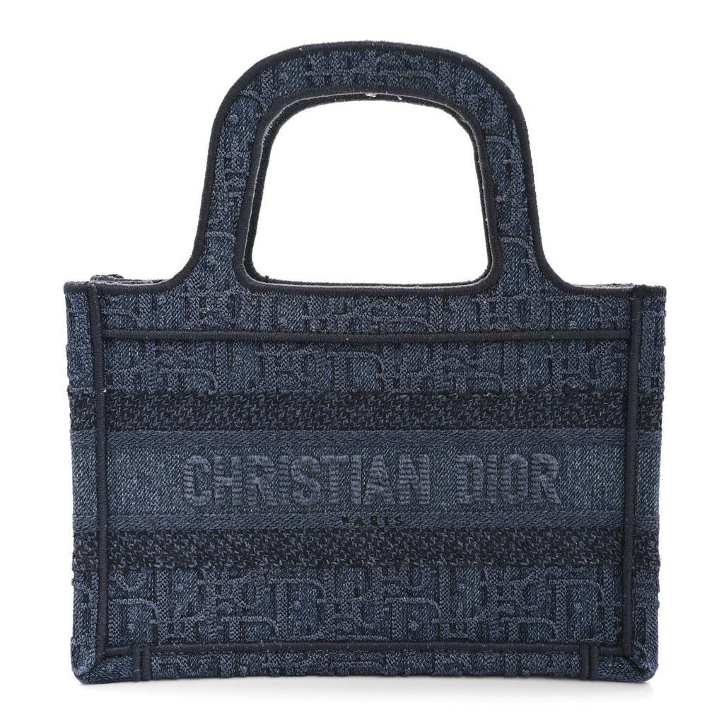 Christian Dior Oblique Denim Mini Book Tote Blue