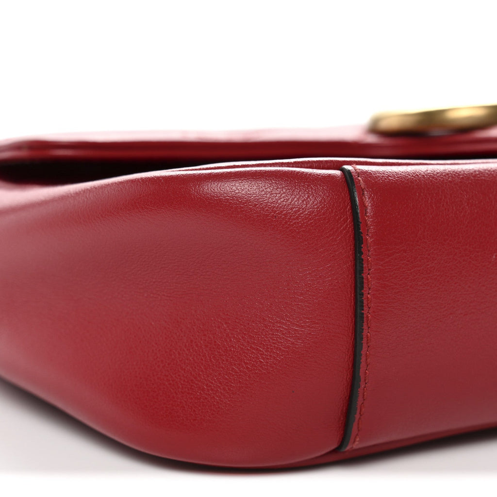 Gucci Calfskin Matelasse Mini GG Marmont Shoulder Bag Hibiscus Red