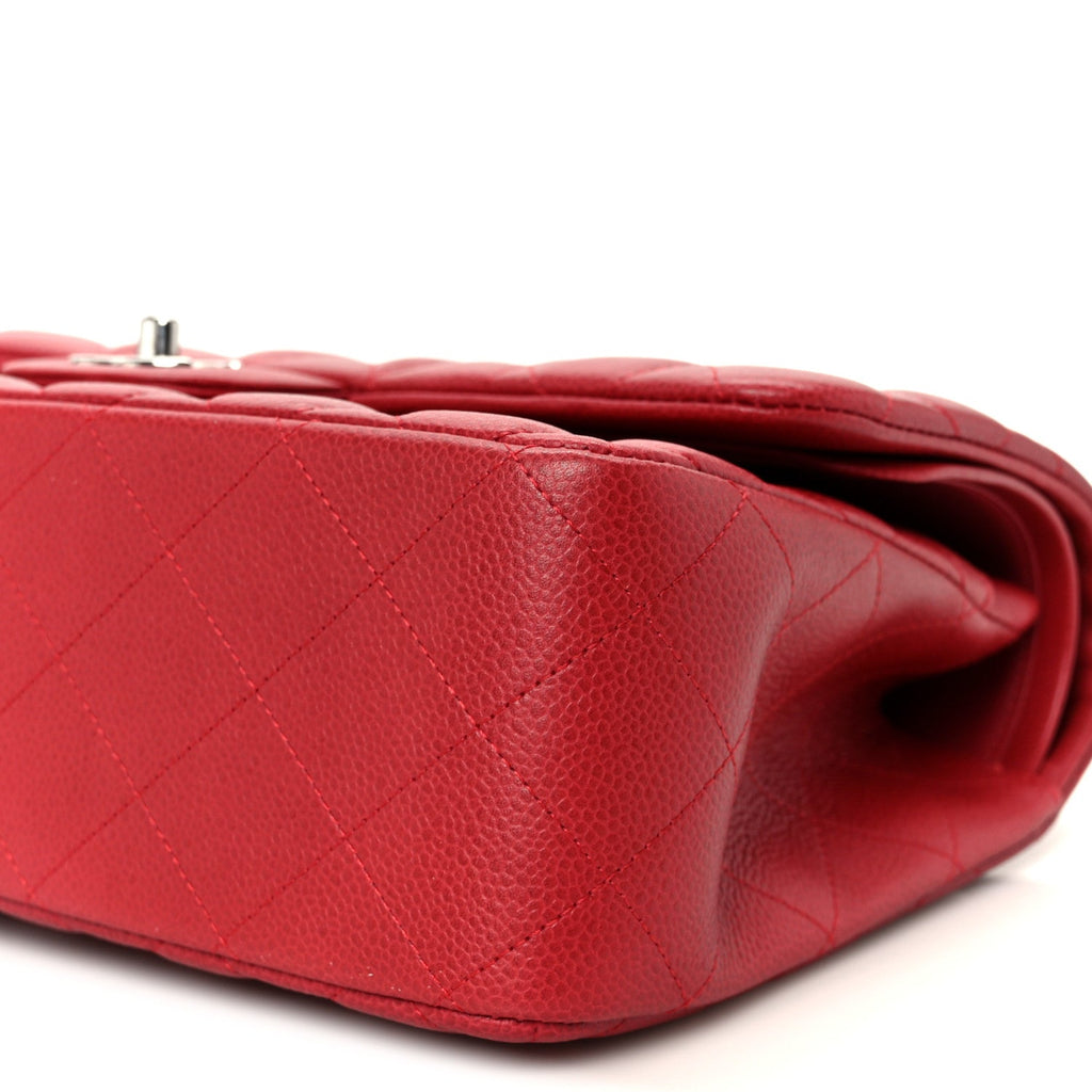 Chanel Caviar Quilted Jumbo Double Flap Dark Red