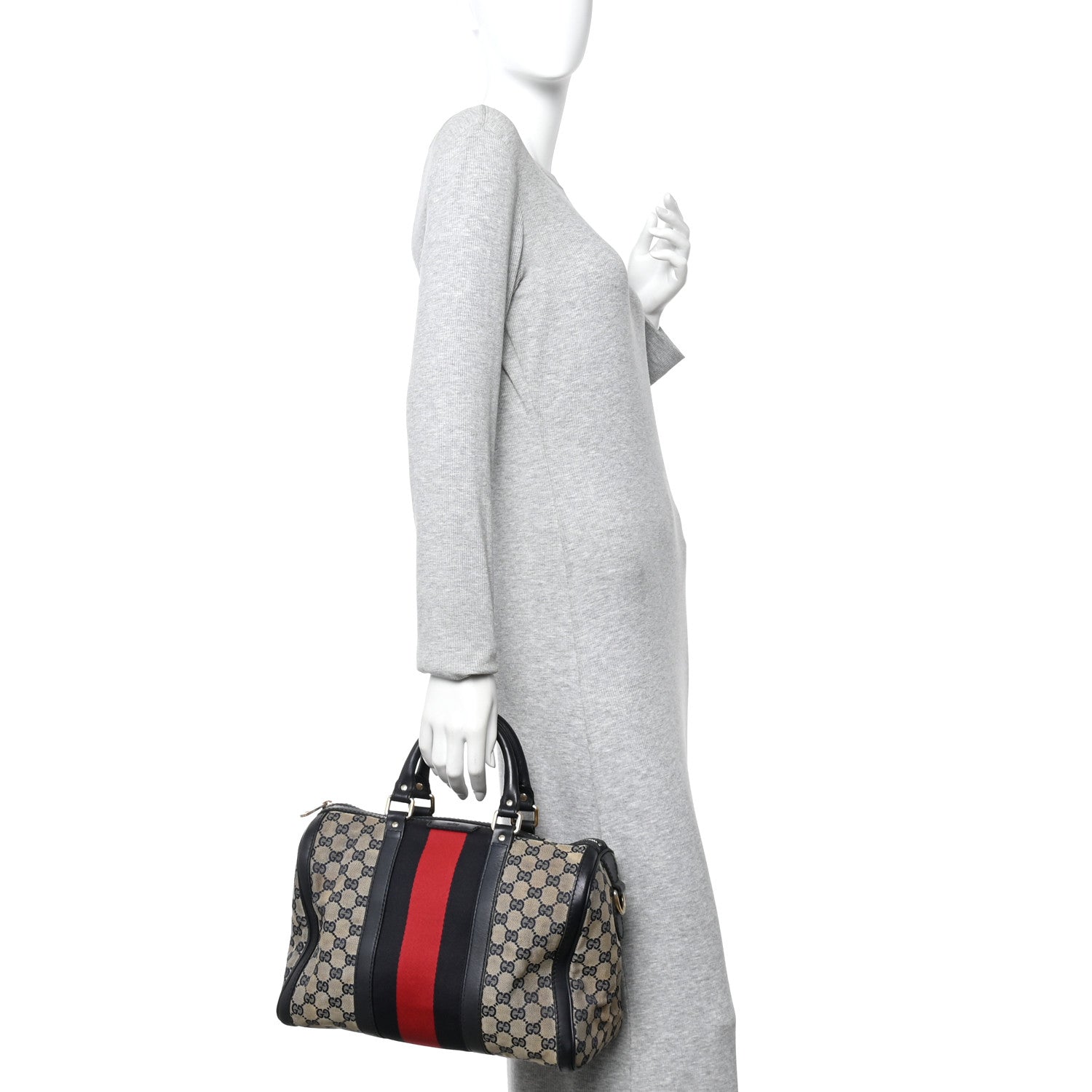 Gucci Monogram Selleria Calfskin Vintage Web Medium Boston Beige Blue