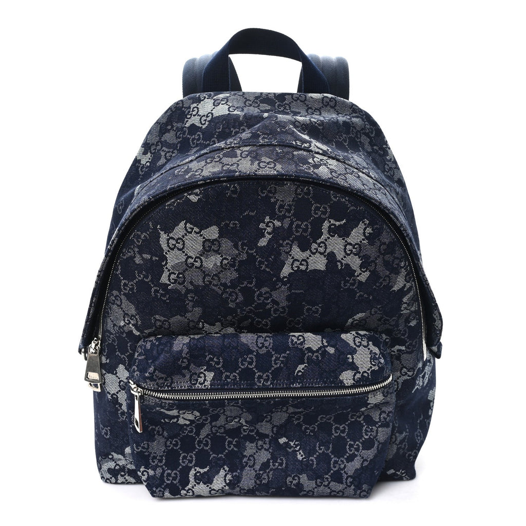Gucci Denim Monogram Camouflage Large Backpack Blue