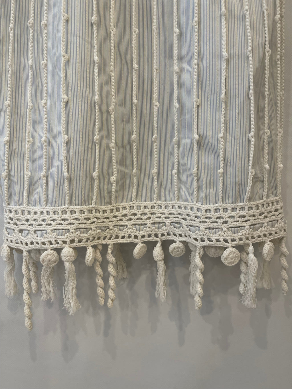 Chanel Spring 2005 Light Blue Striped Mini Dress with White Crochet Detailings Size FR 36 (UK 8)