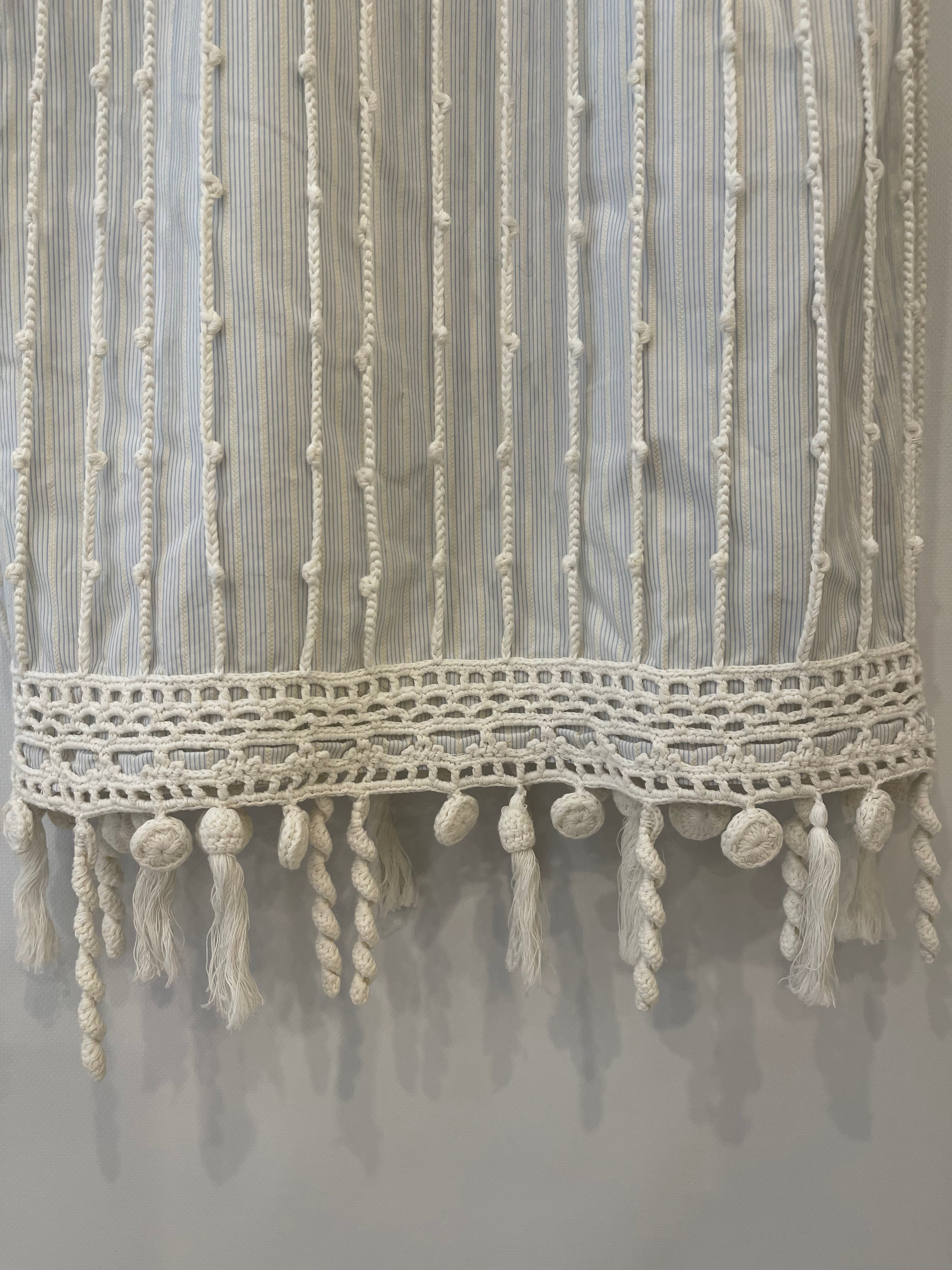 Chanel Spring 2005 Light Blue Striped Mini Dress with White Crochet Detailings Size FR 36 (UK 8)