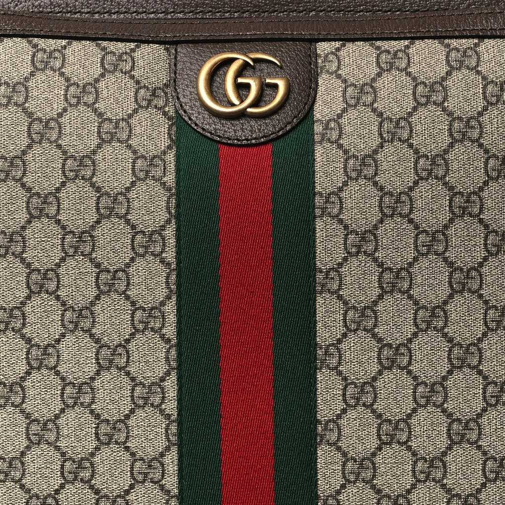 Gucci GG Supreme Monogram Web Medium Savoy Trolley Beige Ebony