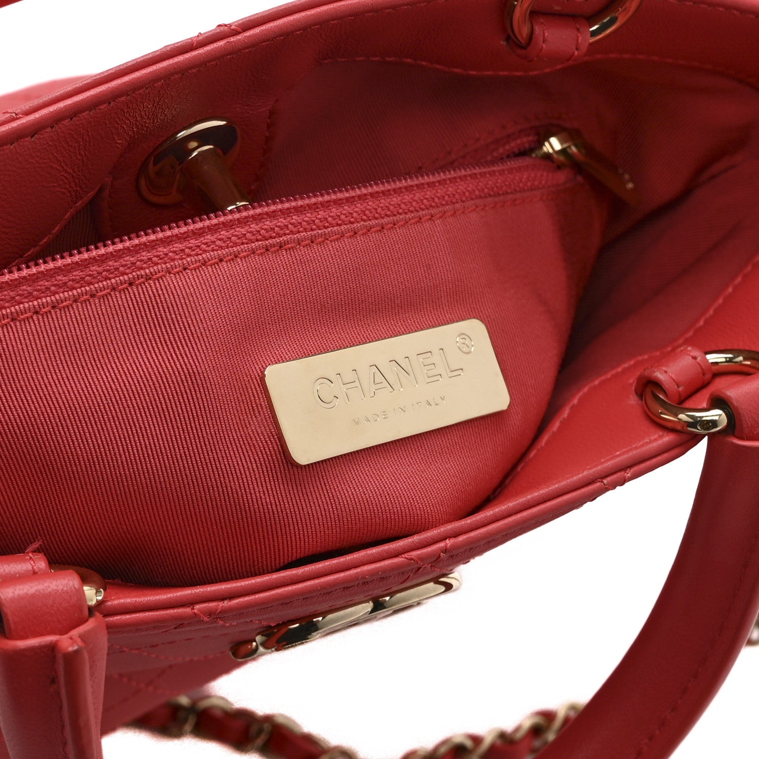 Chanel Calfskin Stitched Chain Bucket Bag Coral