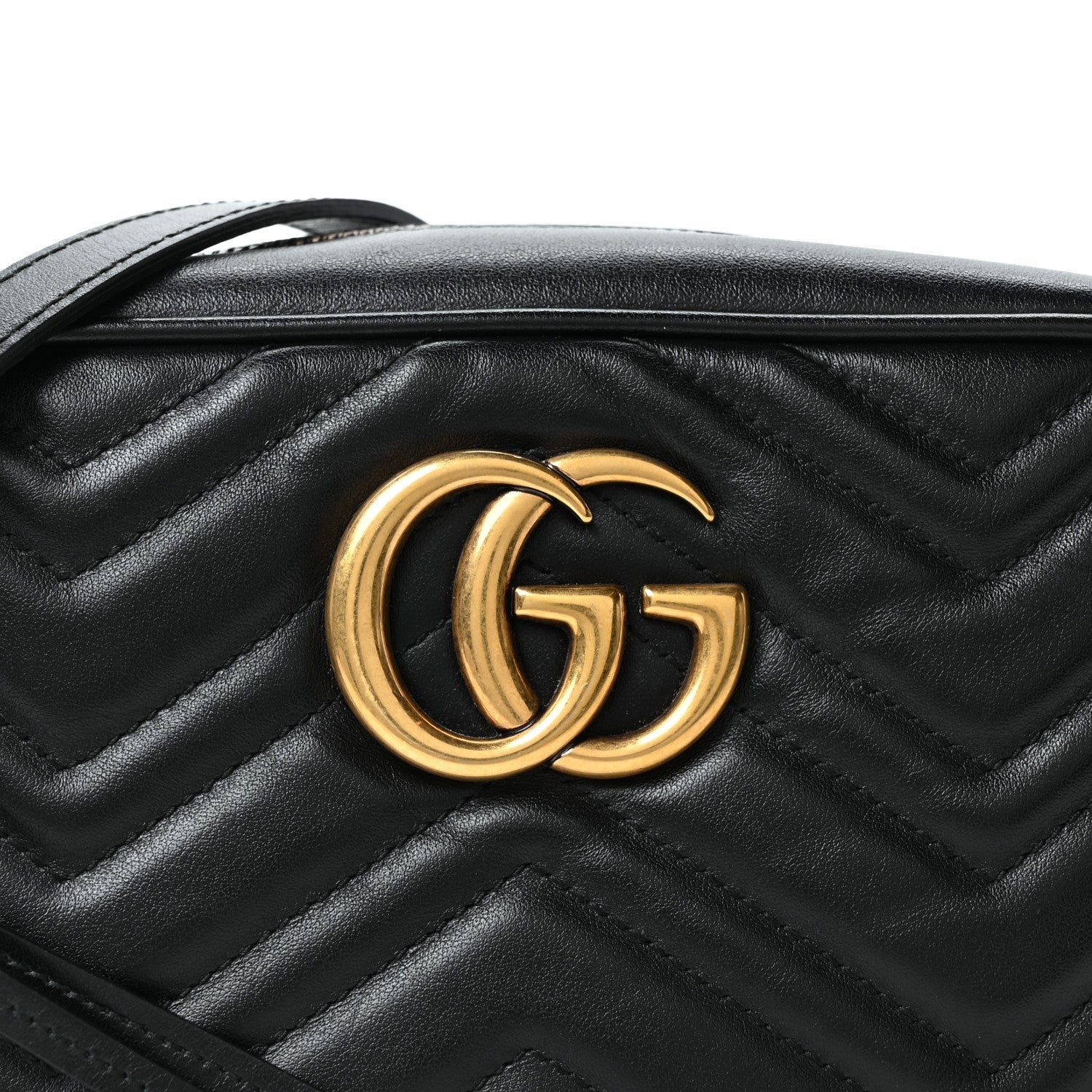Gucci Calfskin Matelasse Small GG Marmont Chain Shoulder Bag Black