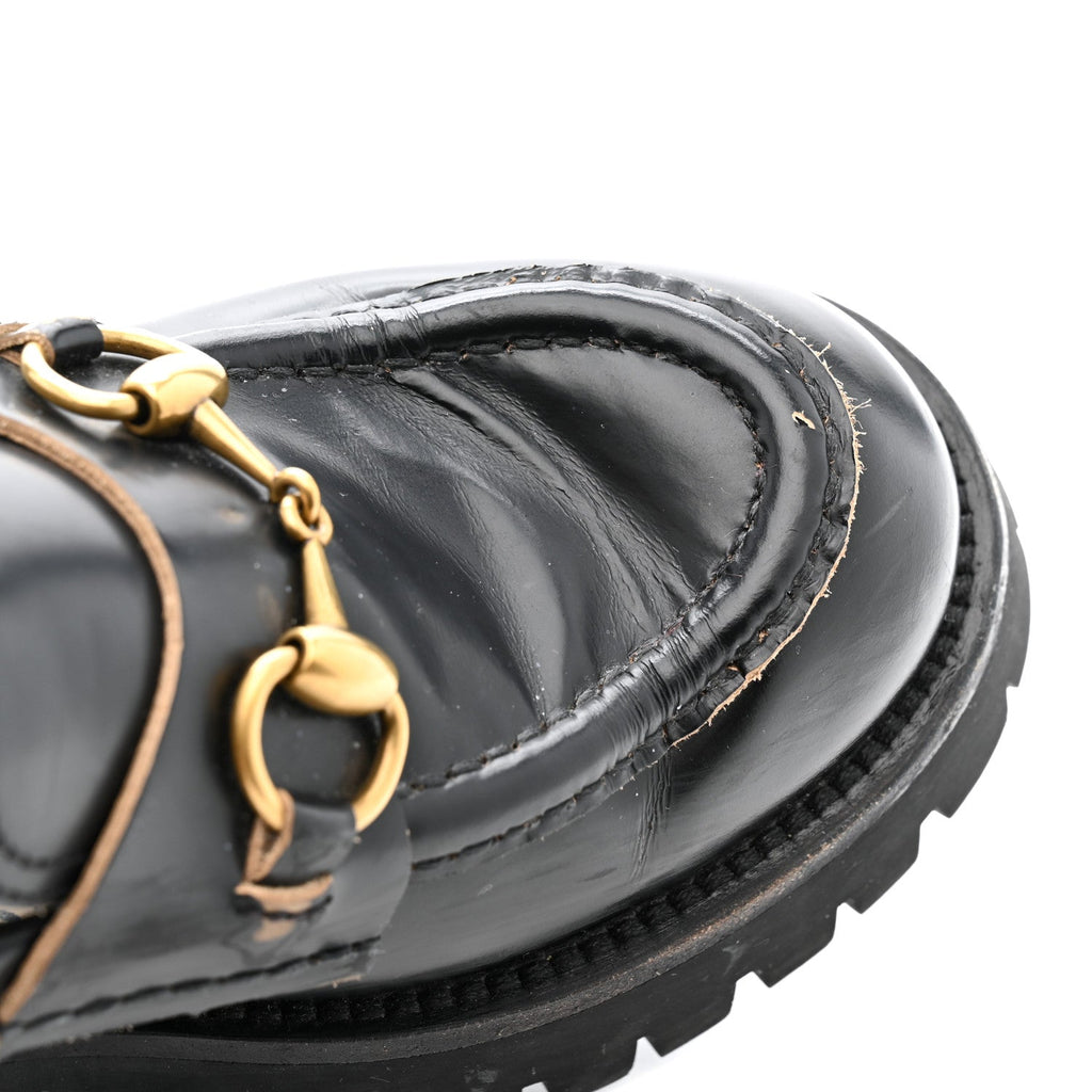 Gucci Cordovan Lux Womens Harald Horsebit 25mm Platform Loafers 38.5 Black
