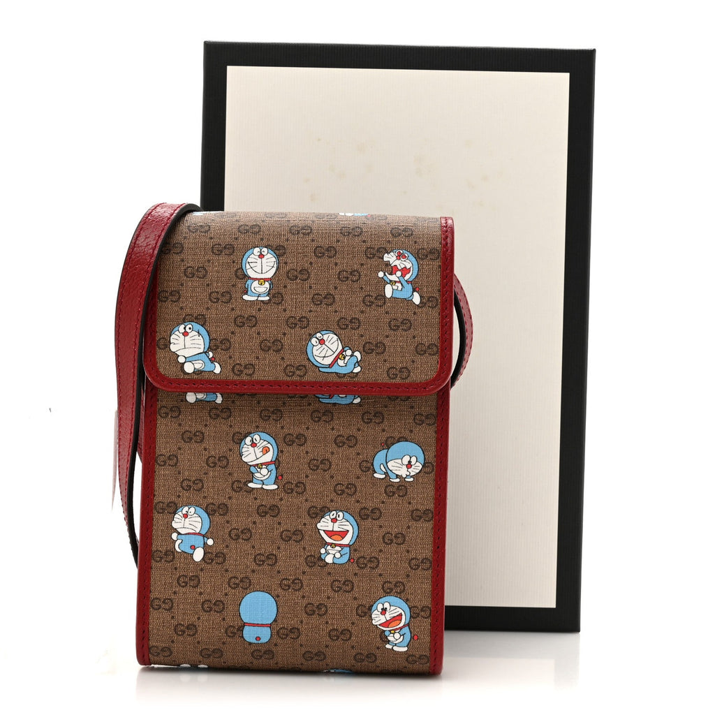 Gucci X DORAEMON Mini Vintage GG Supreme Monogram Mini Crossbody Bag Beige Cherry Red