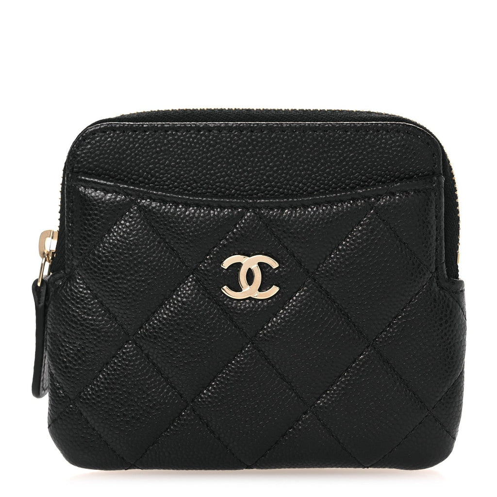 Caviar Quilted Zip Card Holder Wallet Black