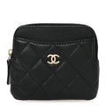 Caviar Quilted Zip Card Holder Wallet Black