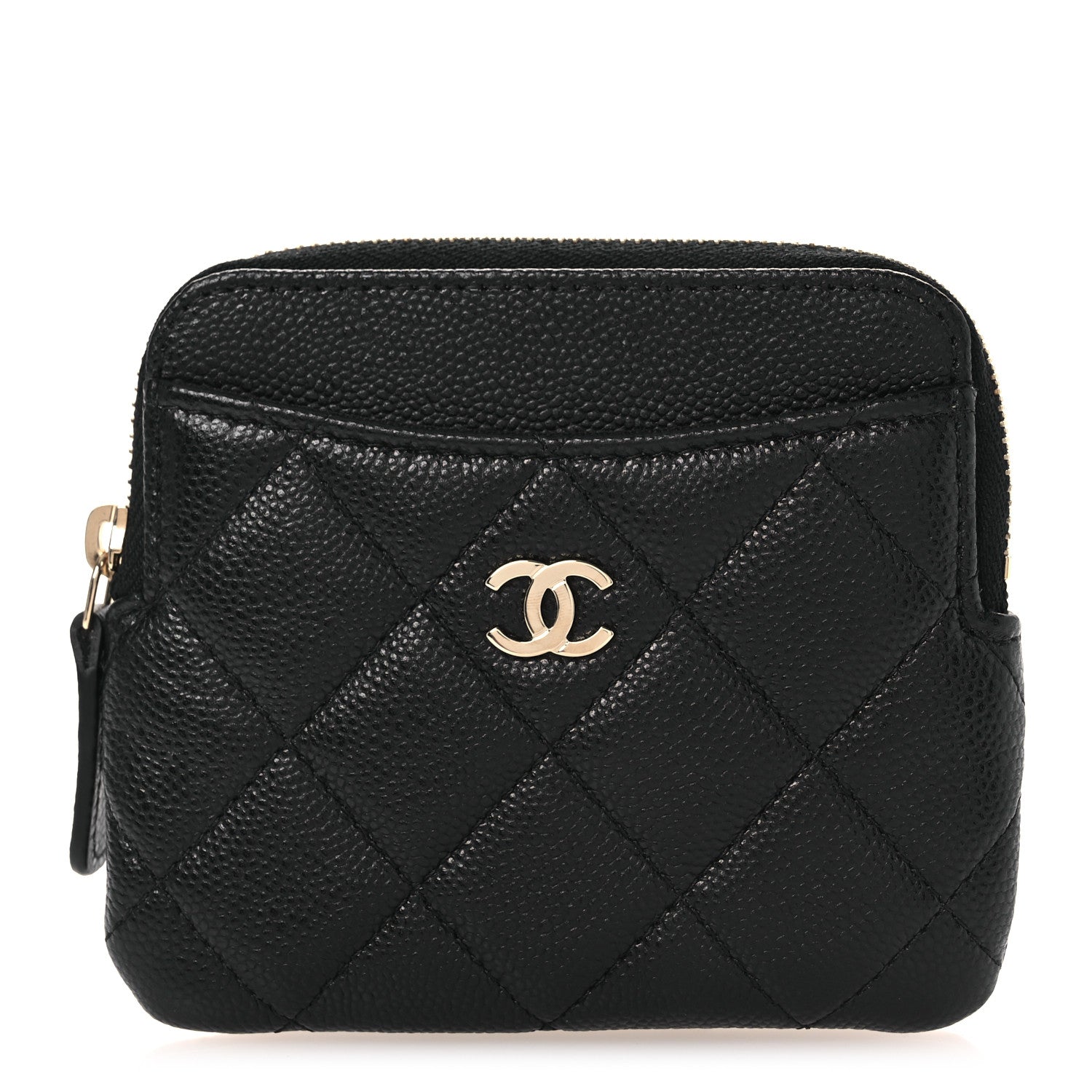 Caviar Quilted Zip Card Holder Wallet Black