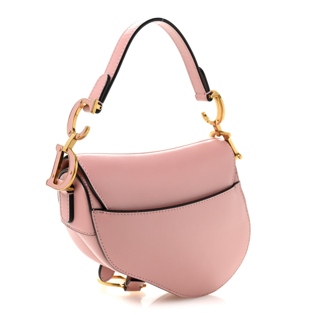 Christian Dior Smooth Calfskin Mini Saddle Bag Antique Pink