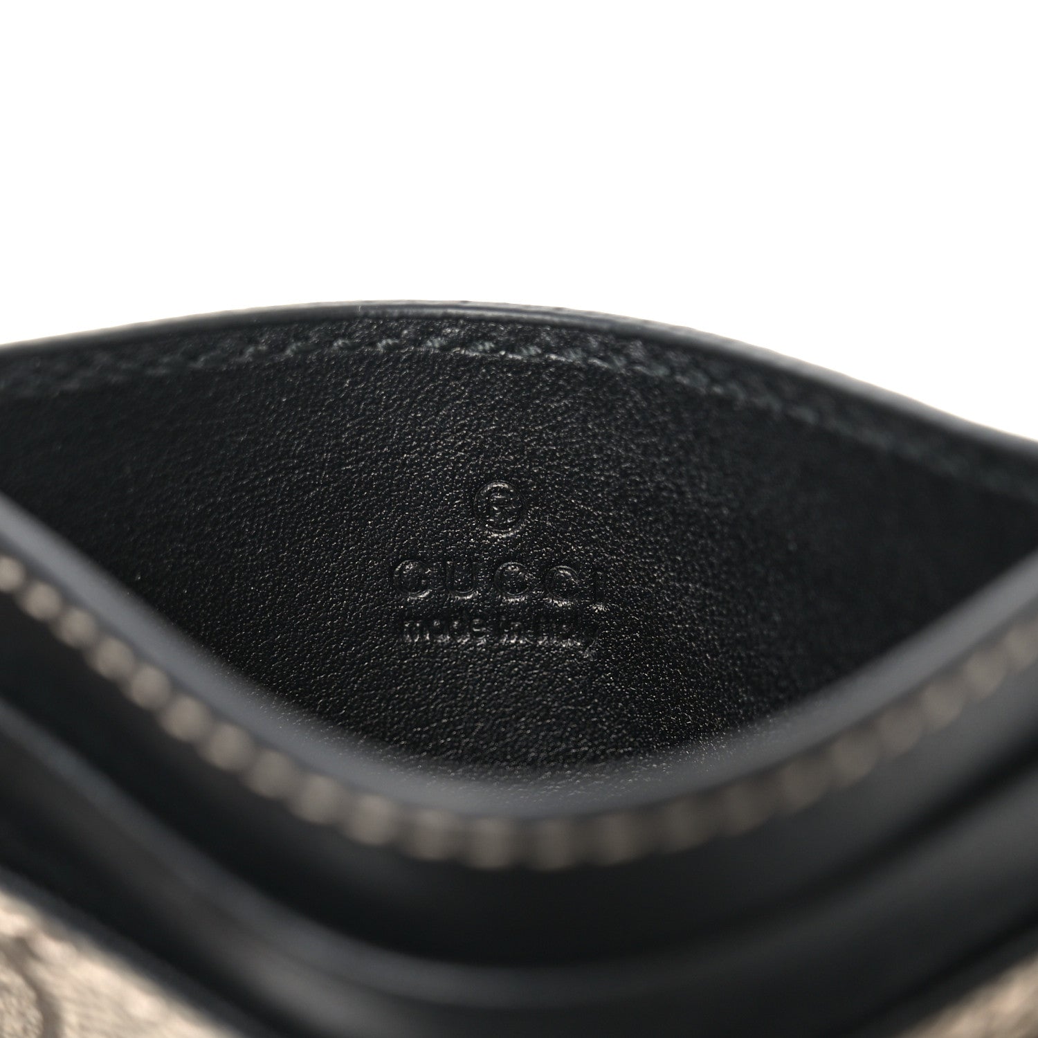 Gucci GG Supreme Monogram Calfskin Emblem Card Holder With Strap Beige Black