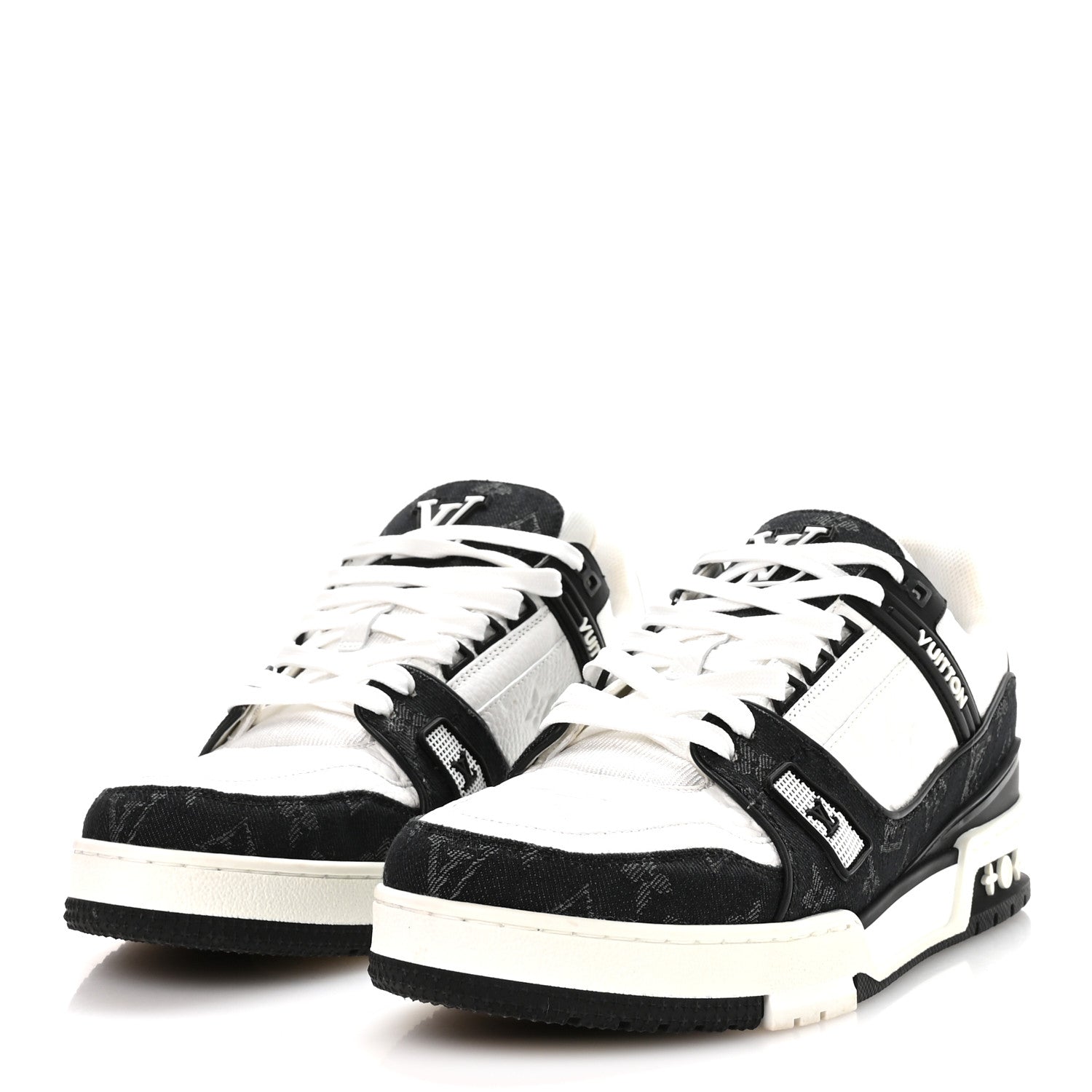 Louis Vuitton Calfskin Monogram Denim Mens LV Trainer Sneakers 8.5 Black
