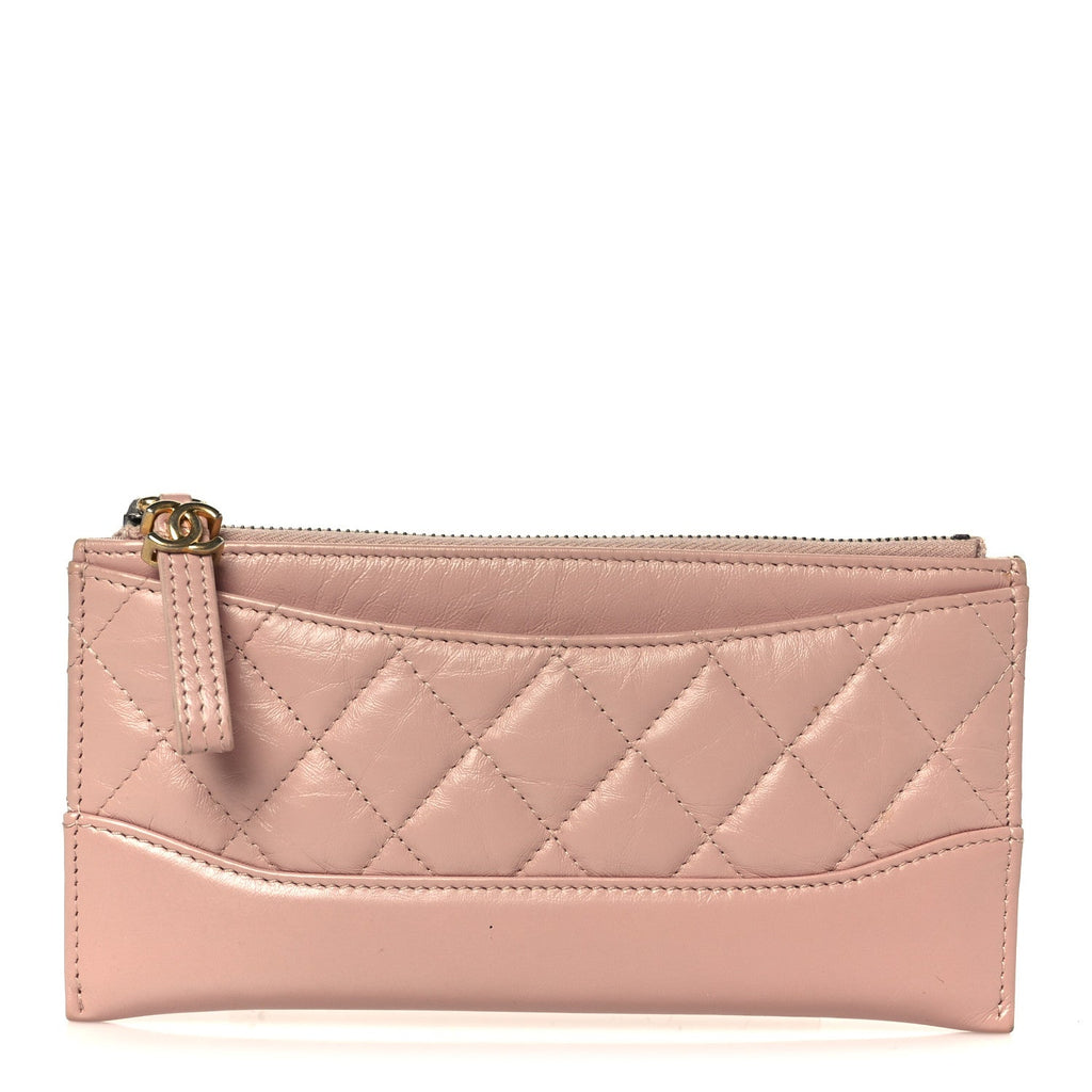Aged Calfskin Quilted Gabrielle Zip Pouch Pink