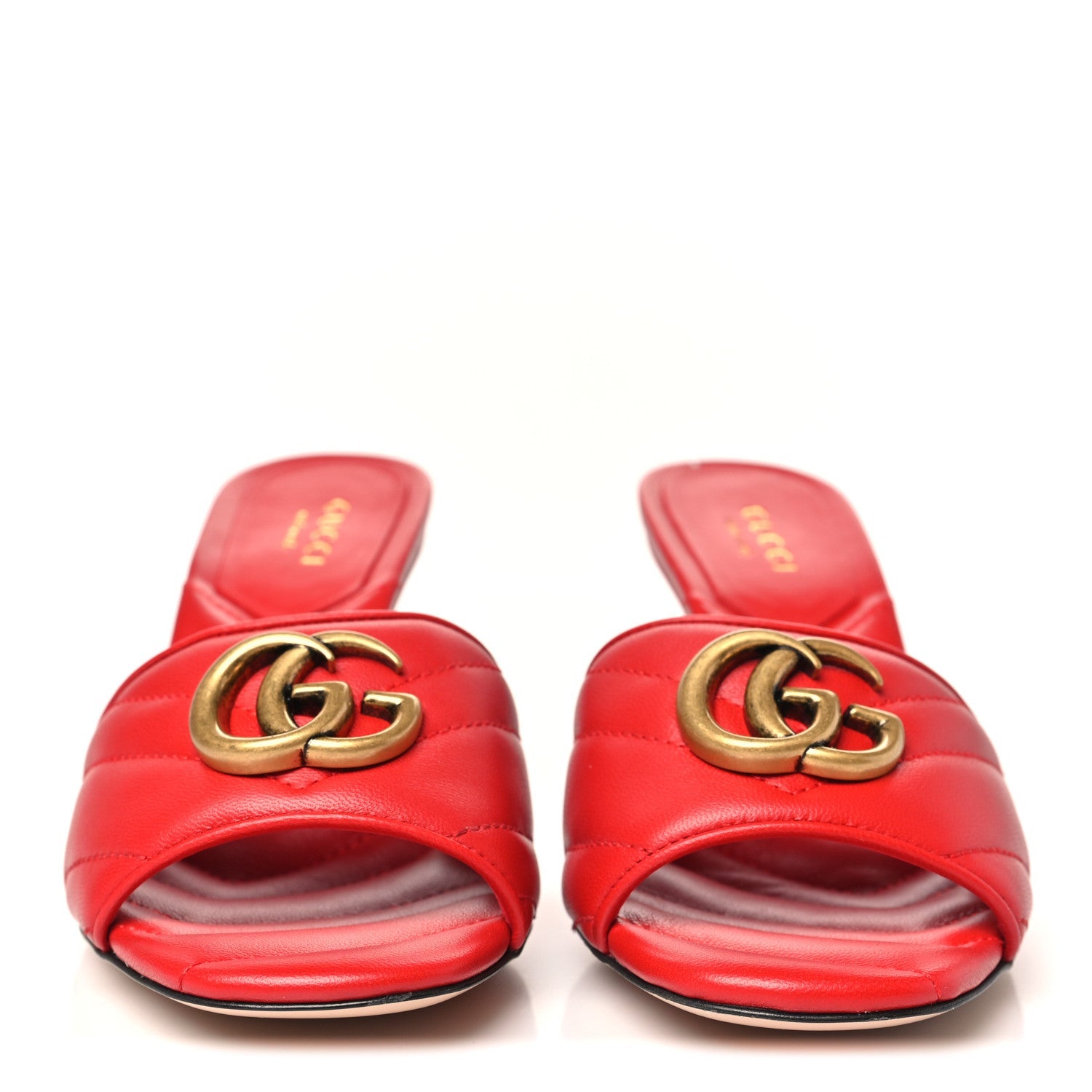 Gucci Nappa Matelasse GG Marmont 75mm Slide Sandals 35 Maple Red