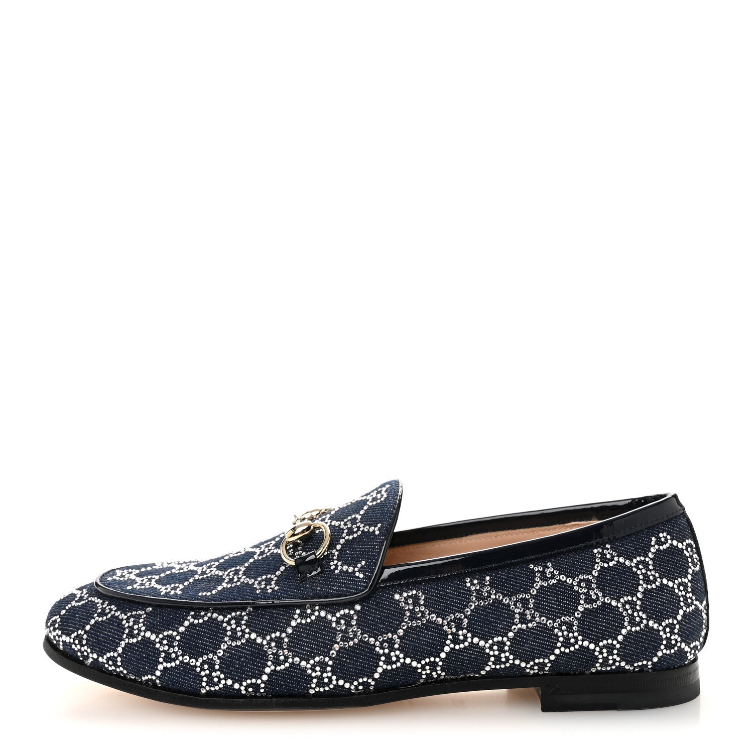 Gucci Denim Crystal GG Monogram Horsebit Womens Jordaan Loafers 36.5 Deep Blue Blue Milad