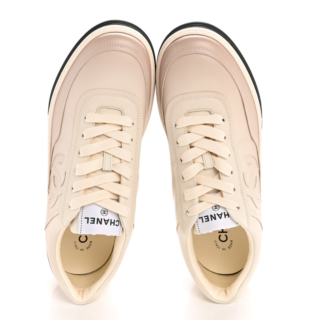 Printed Calfskin Womens CC Logo Sneakers 40 Beige