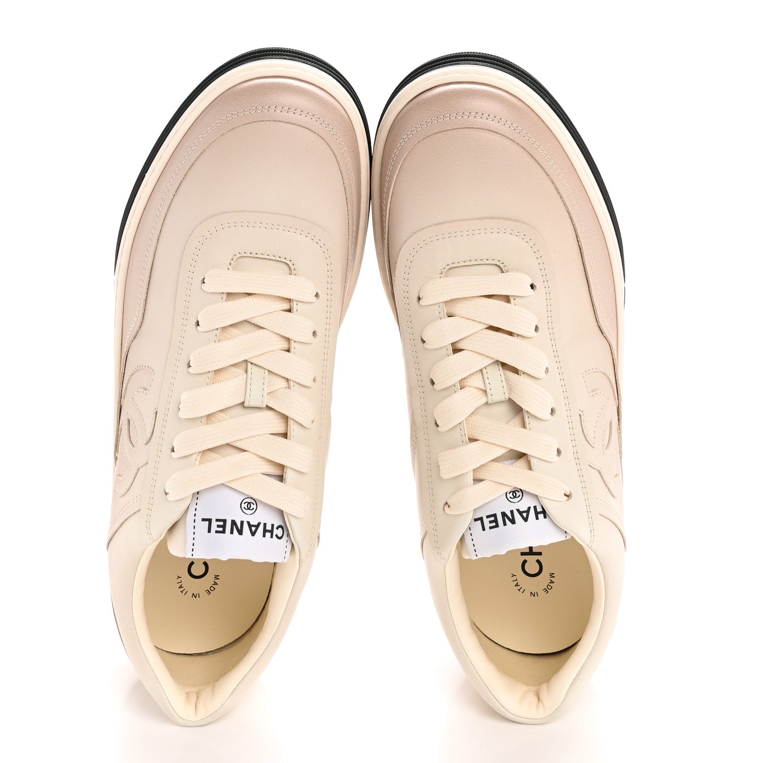 Printed Calfskin Womens CC Logo Sneakers 40 Beige