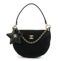 Chanel Velvet Effect Nylon Shiny Crumpled Calfskin Coco Neige Quilted Clutch With Chain Black