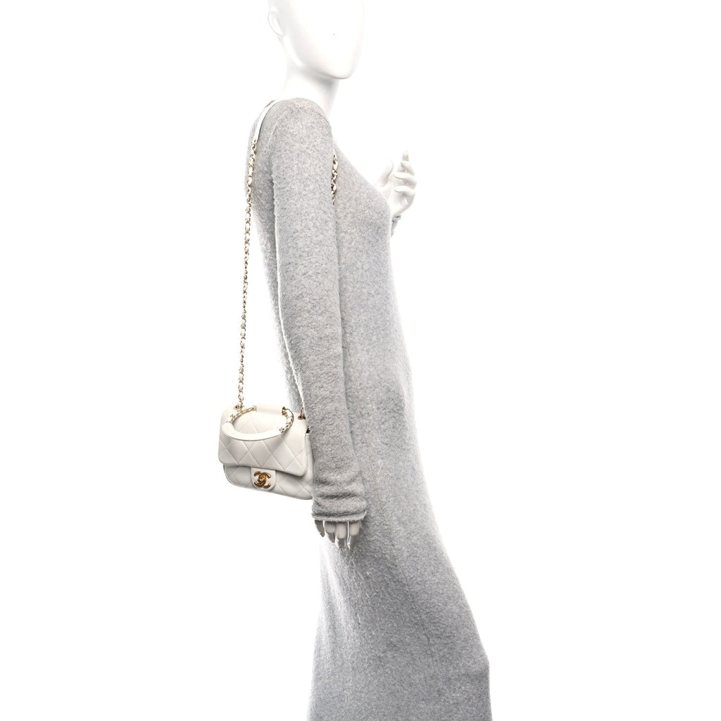 Chanel Lambskin Quilted Small Circular Handle Bag White