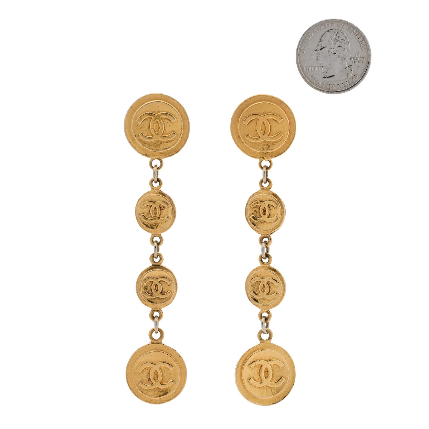 Metal CC Medallion Clip On Earrings Gold