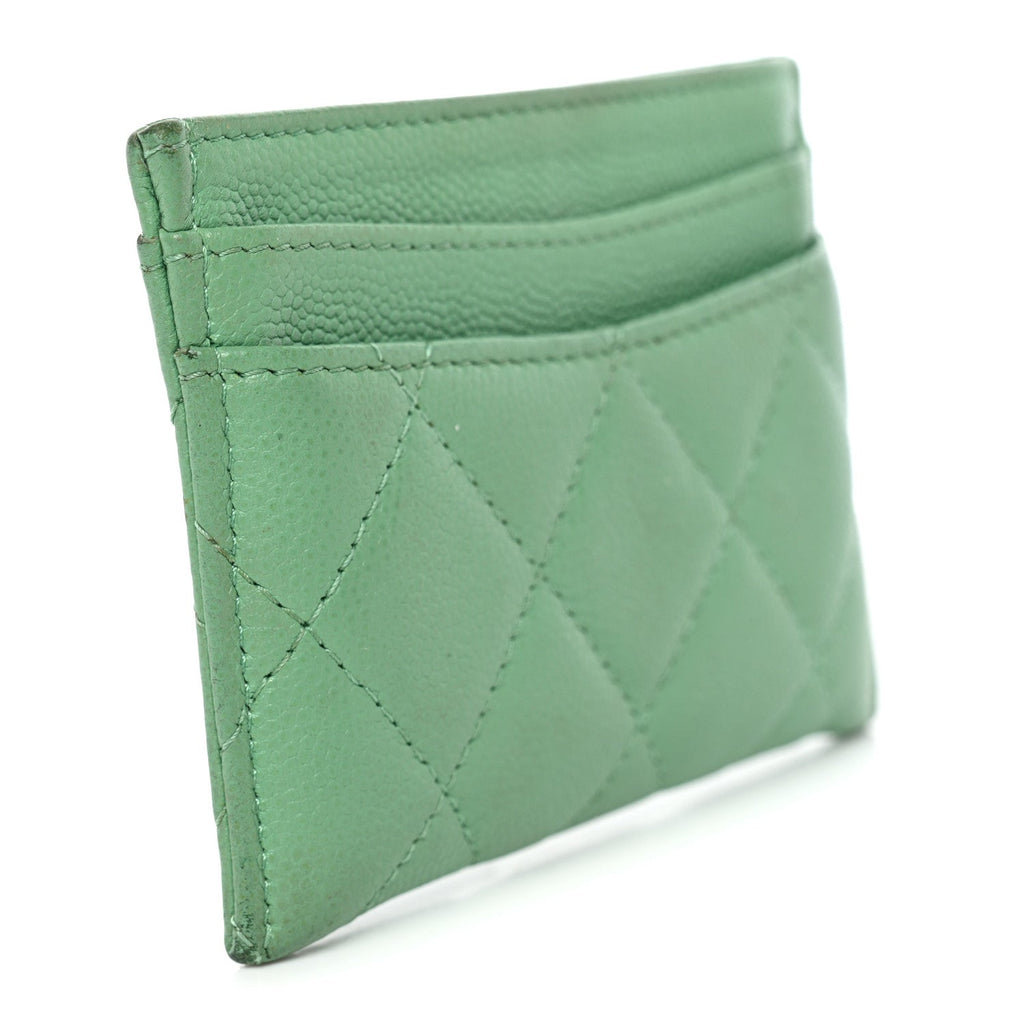 Caviar Quilted Card Holder Green