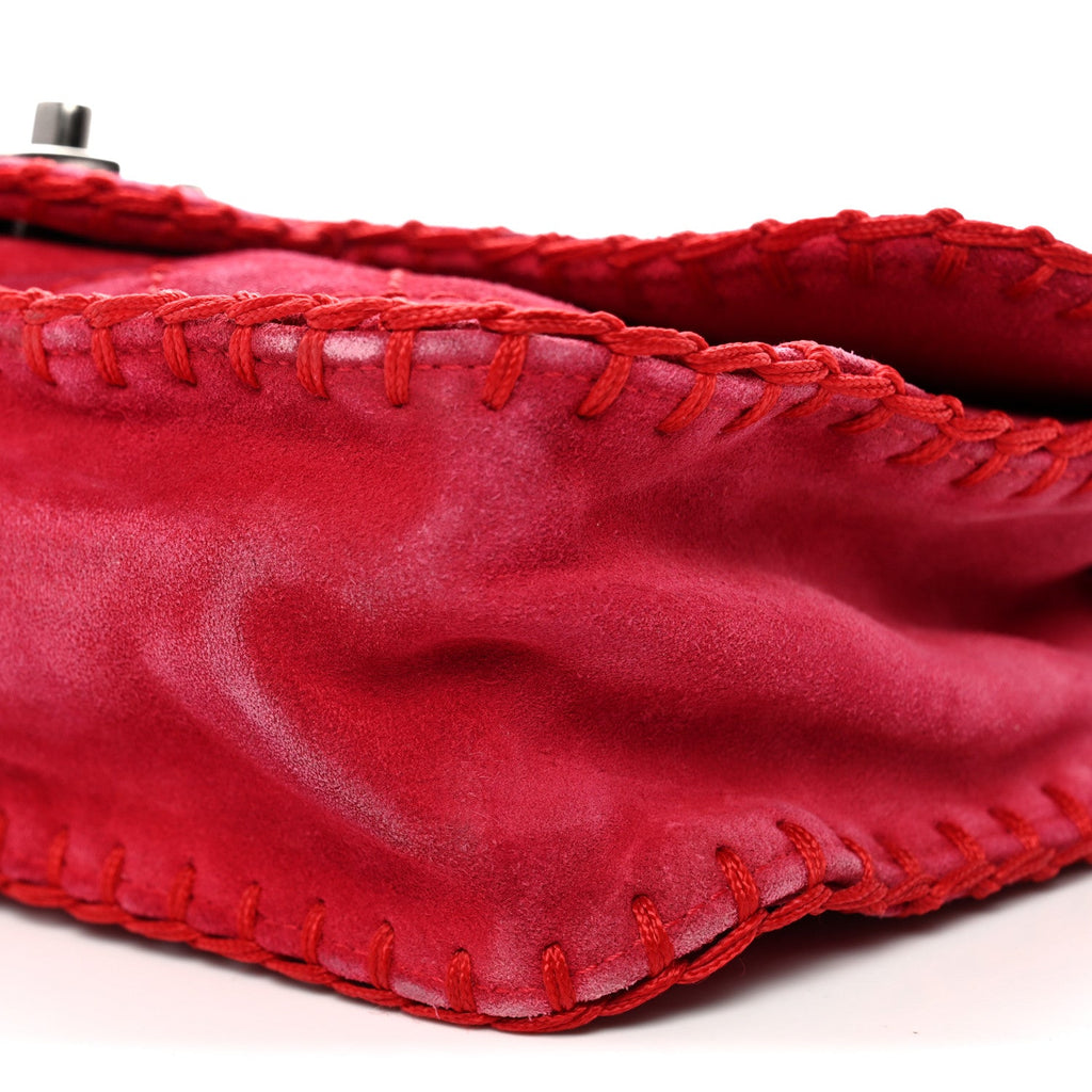 Chanel Suede Quilted Whipstitch Flap Red