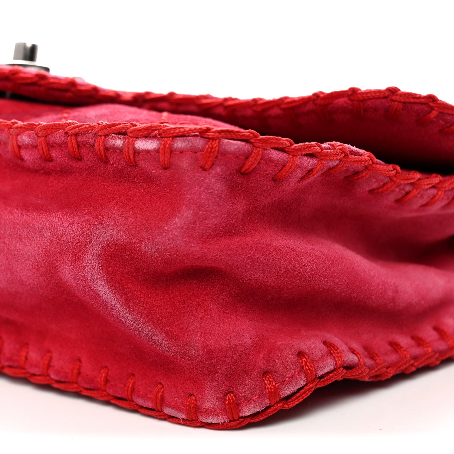 Chanel Suede Quilted Whipstitch Flap Red