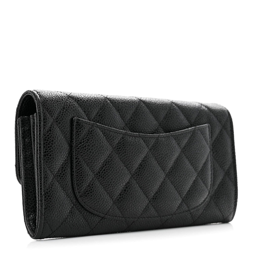 Caviar Quilted Large Gusset Flap Wallet Black