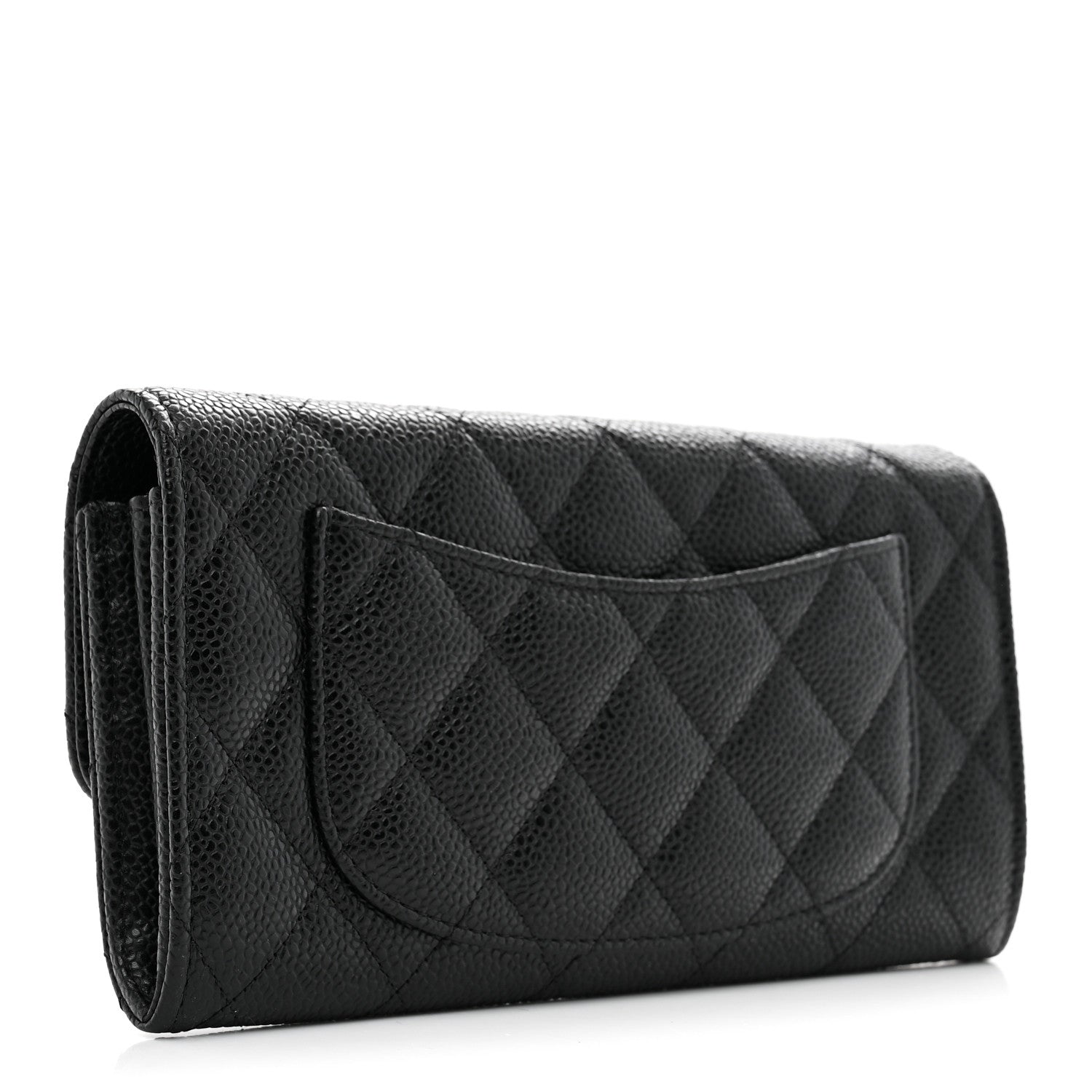 Caviar Quilted Large Gusset Flap Wallet Black