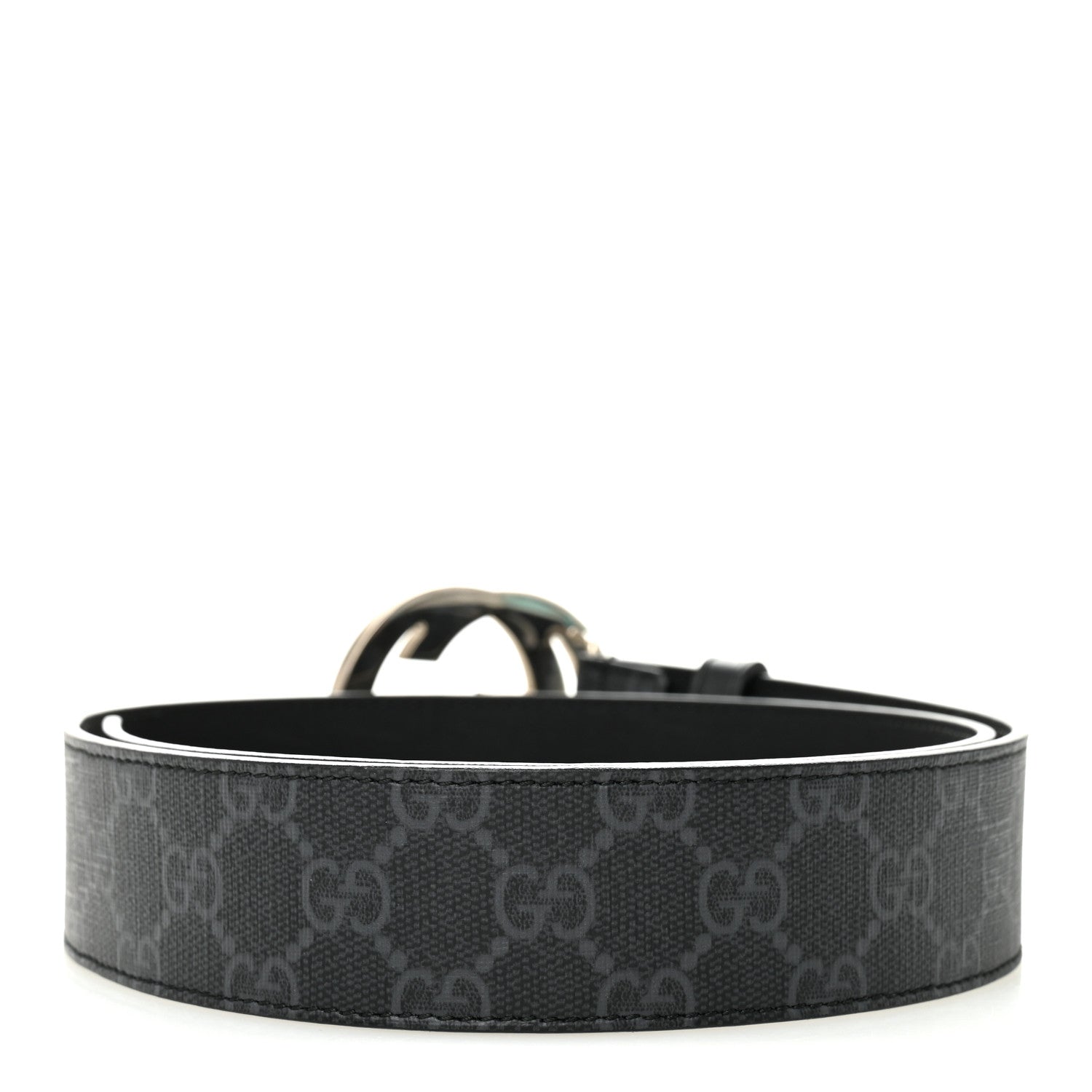 Gucci GG Supreme Monogram Selleria Calfskin Interlocking G 40mm Belt 80 32 Black Grey